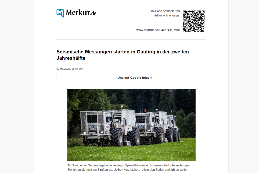 Münchner Merkur zum Start der seismischen Untersuchung in Gauting in der zweiten Jahreshälfte.
